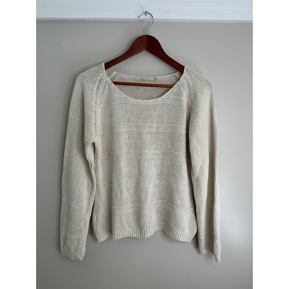 Part Two Halle Sweater Womens XL Cream EUC Linen Silk Blend Textured Open Knit